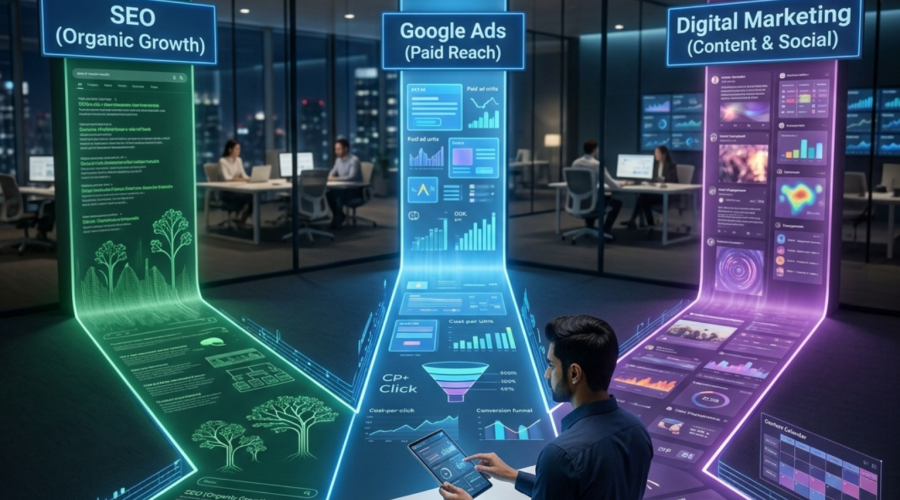 digital marketing vs SEO vs Google Ads